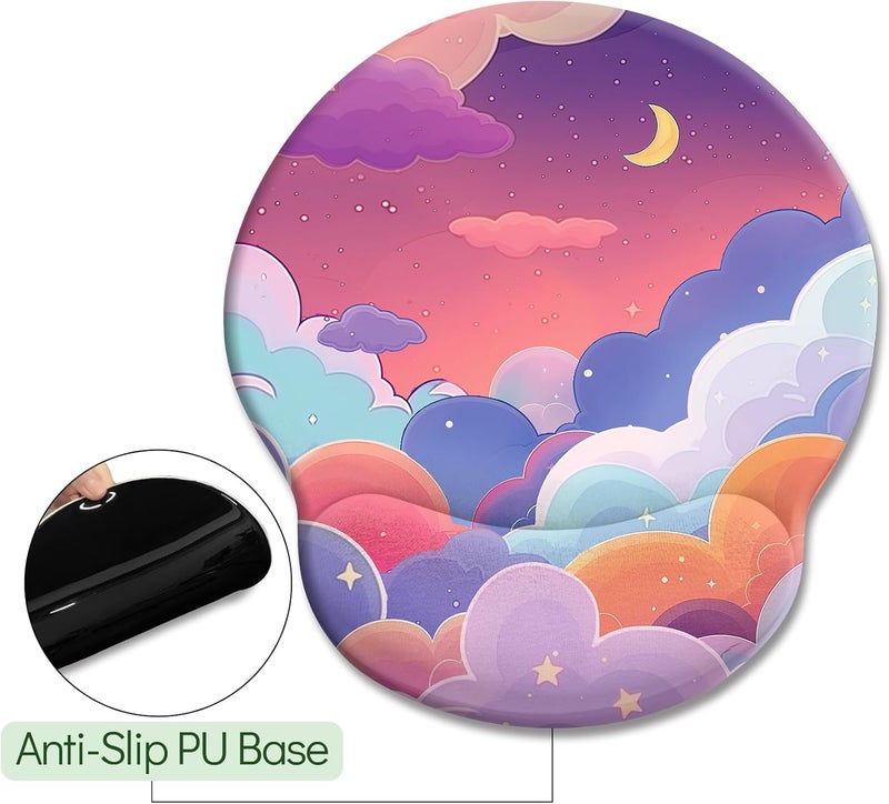 LIMKRIAN Purple Mouse Pad with Wrist Rest, Cloud Ergonomic Mouse Pad Wrist Support with Non-Slip Pain Relief PU Base, Kawaii Computer Mousepad, Cute Purple Office Desk Accessories Decor Supplies - Image 5